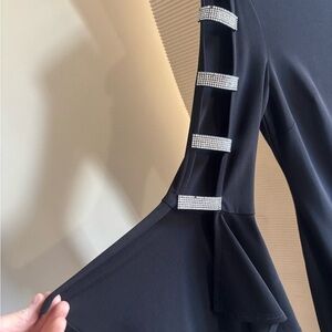Frank Lyman Design Black Dress with Rhinestone Sleeve Details